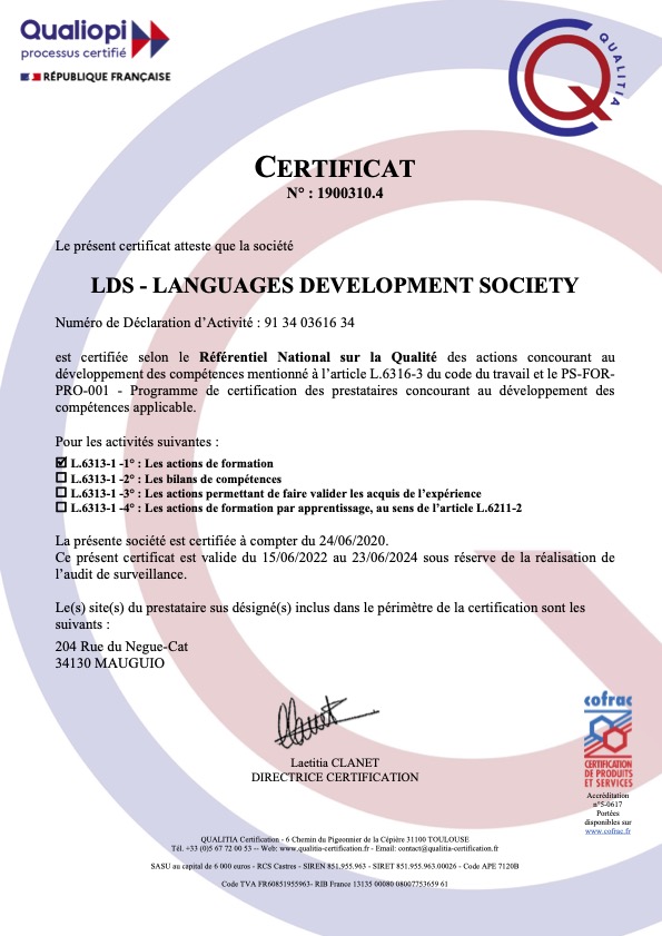 LDS Langues CERTIFICAT QUALIOPI