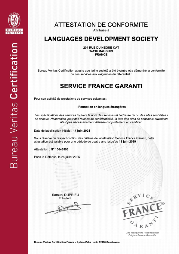 LDS langues Renouvellement de la certification Service France Garanti copie